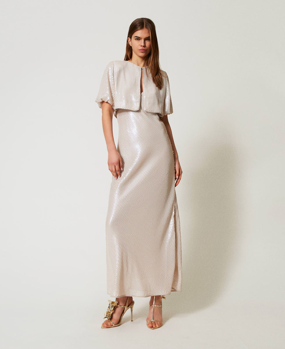 Robe longue avec sequins brod&eacute;s Broderie Sequins Beige &laquo;&nbsp;Rope&nbsp;&raquo; Femme 251TT2130_12495_T0