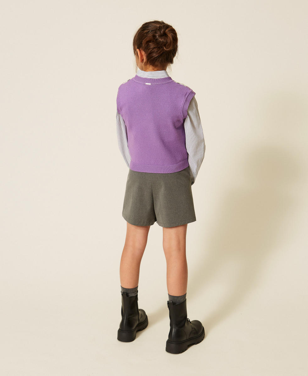 Flannel shorts with pleats Mid Grey Melange Girl 262GJ2180_12838_04