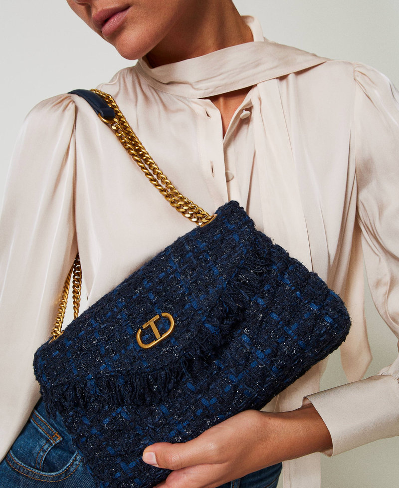 Borsa a tracolla 'Dreamy' media in tweed Bouclè Blue Denim / Nero Donna 242TD8300_12006_0S