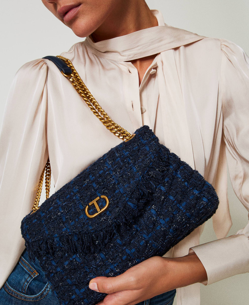 'Dreamy' medium tweed shoulder bag Blue Denim / Black Boucl&egrave; Woman 242TD8300_12006_S0