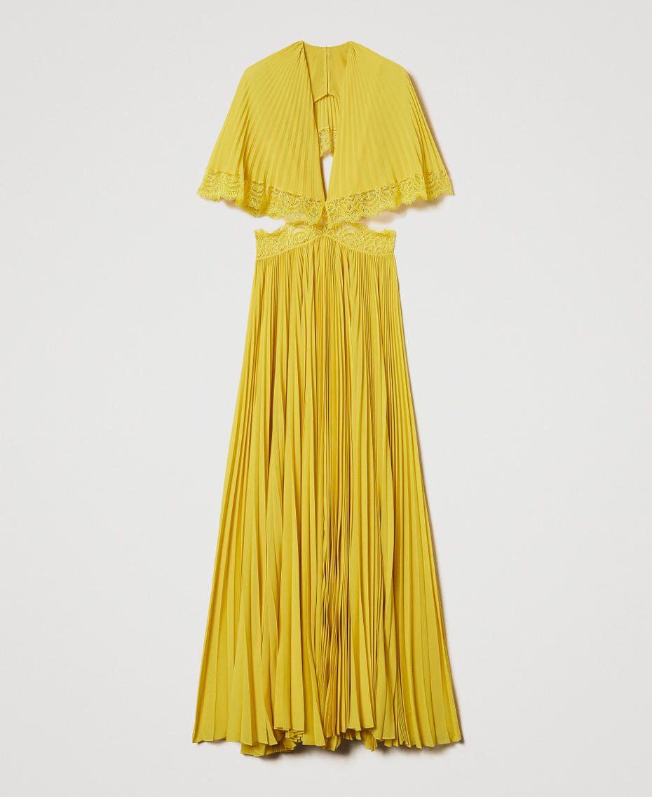 'Filicudi&rsquo; long pleated dress with lace