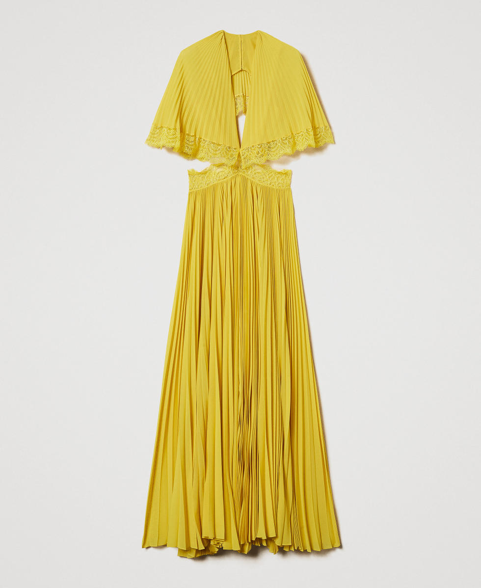 Filicudi' long pleated dress with lace Woman, Pink | TWINSET Milano