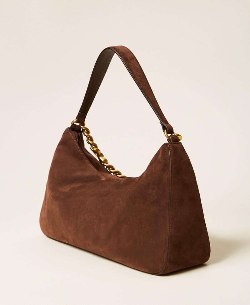 Liliane medium suede bag "Dark Coffee" Brown Woman 999TB7015_06095_03