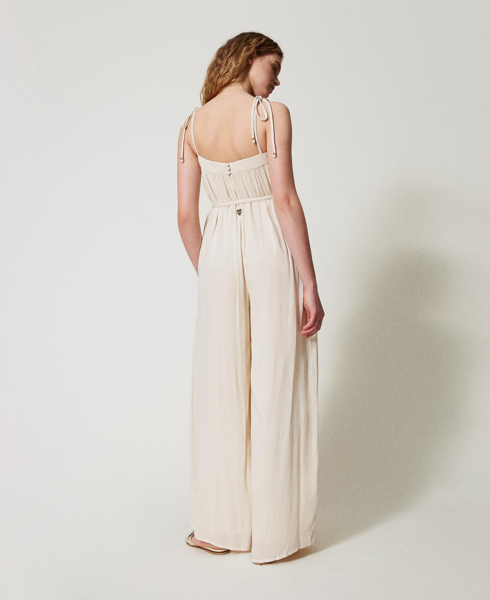 Full-length crepon jumpsuit with belt Almond Beige Woman 251LM2GCC_12363_03
