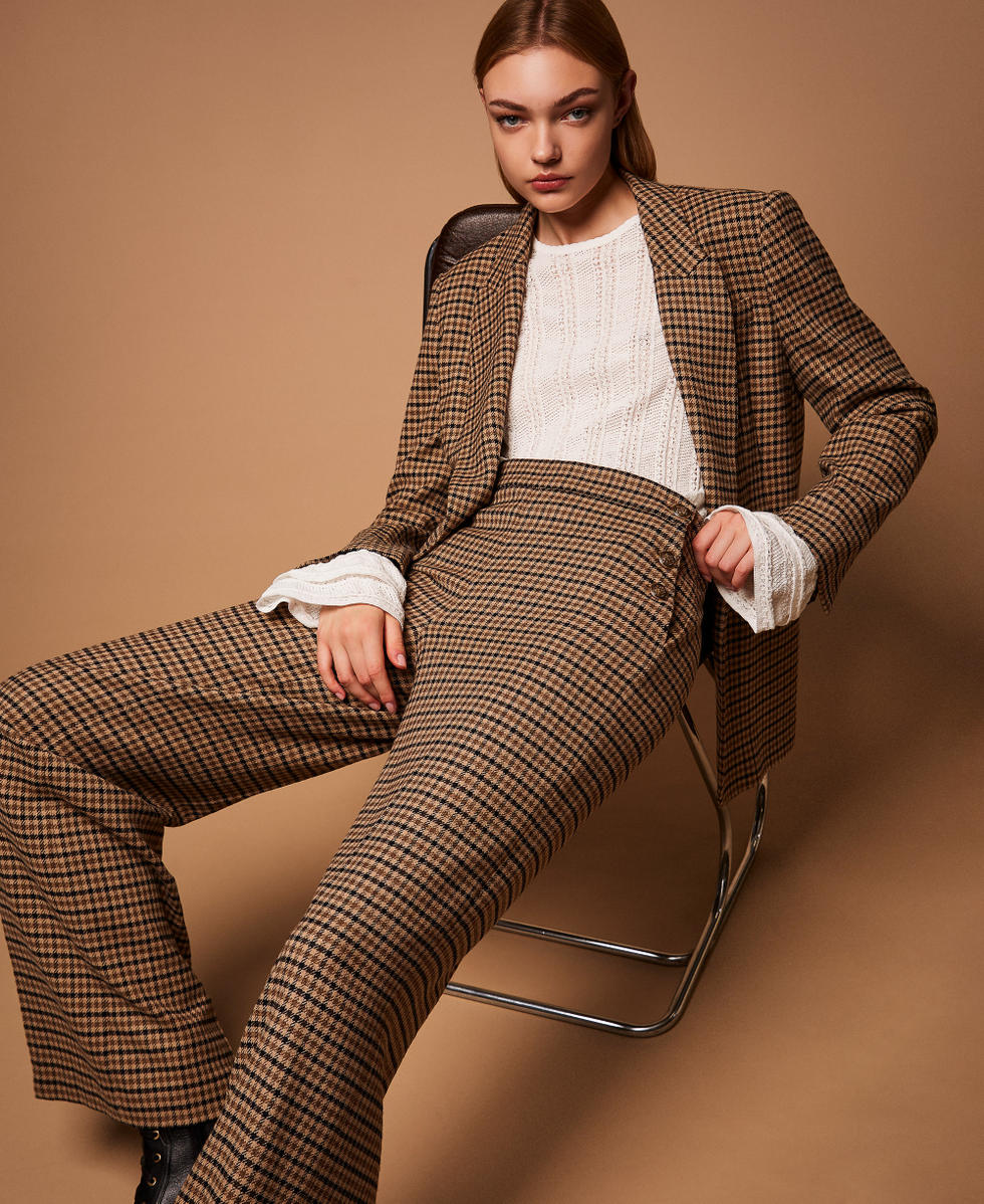 Wool blend chequered trousers