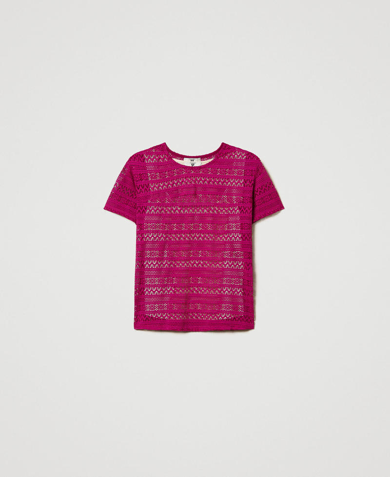 Regular fit lace effect T-shirt Magenta Purple Woman 251LB2GAA_11736_S0