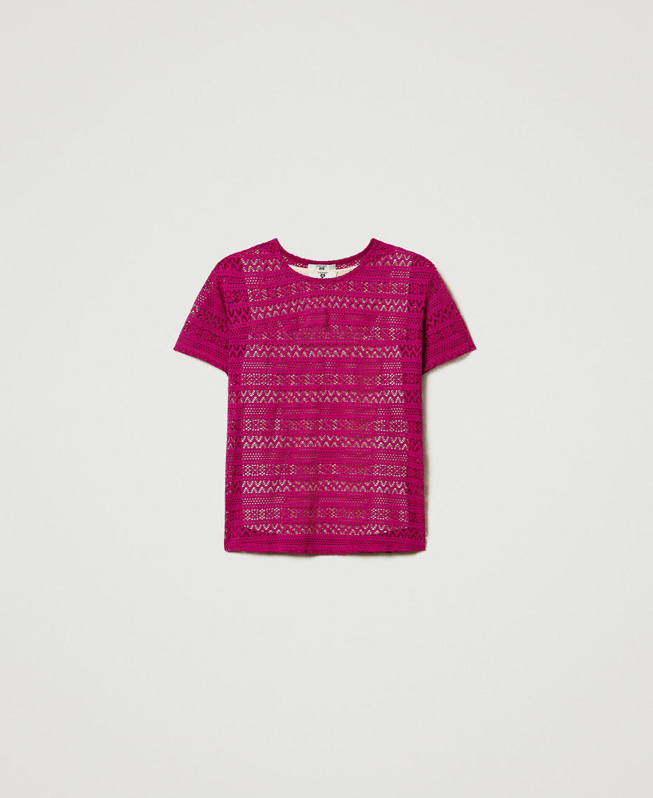 Regular fit lace effect T-shirt Magenta Purple Woman 251LB2GAA_11736_S0