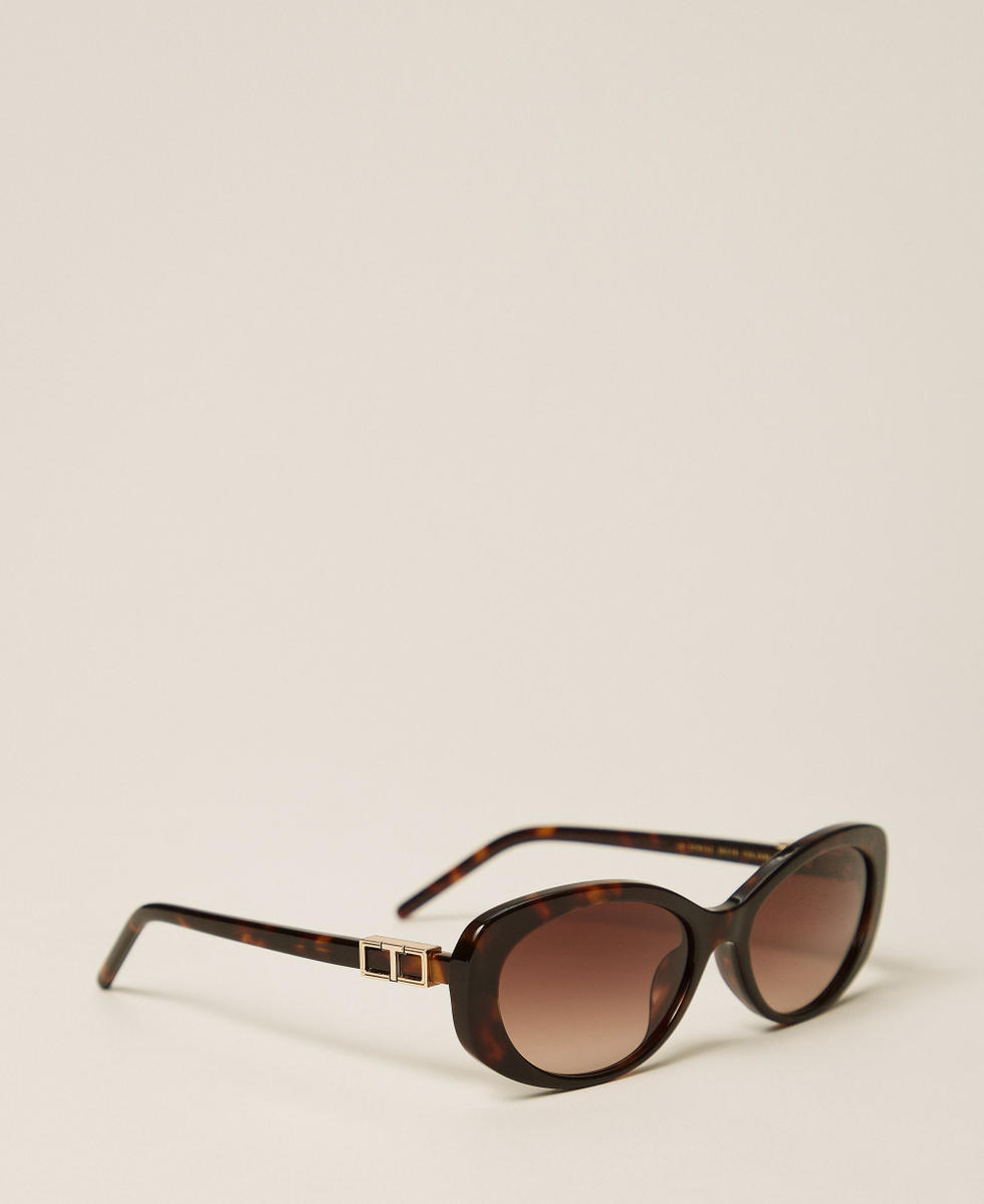 Lunettes de soleil ovales en ac&eacute;tate Dark Havana Femme 999TZ5093_14145_02