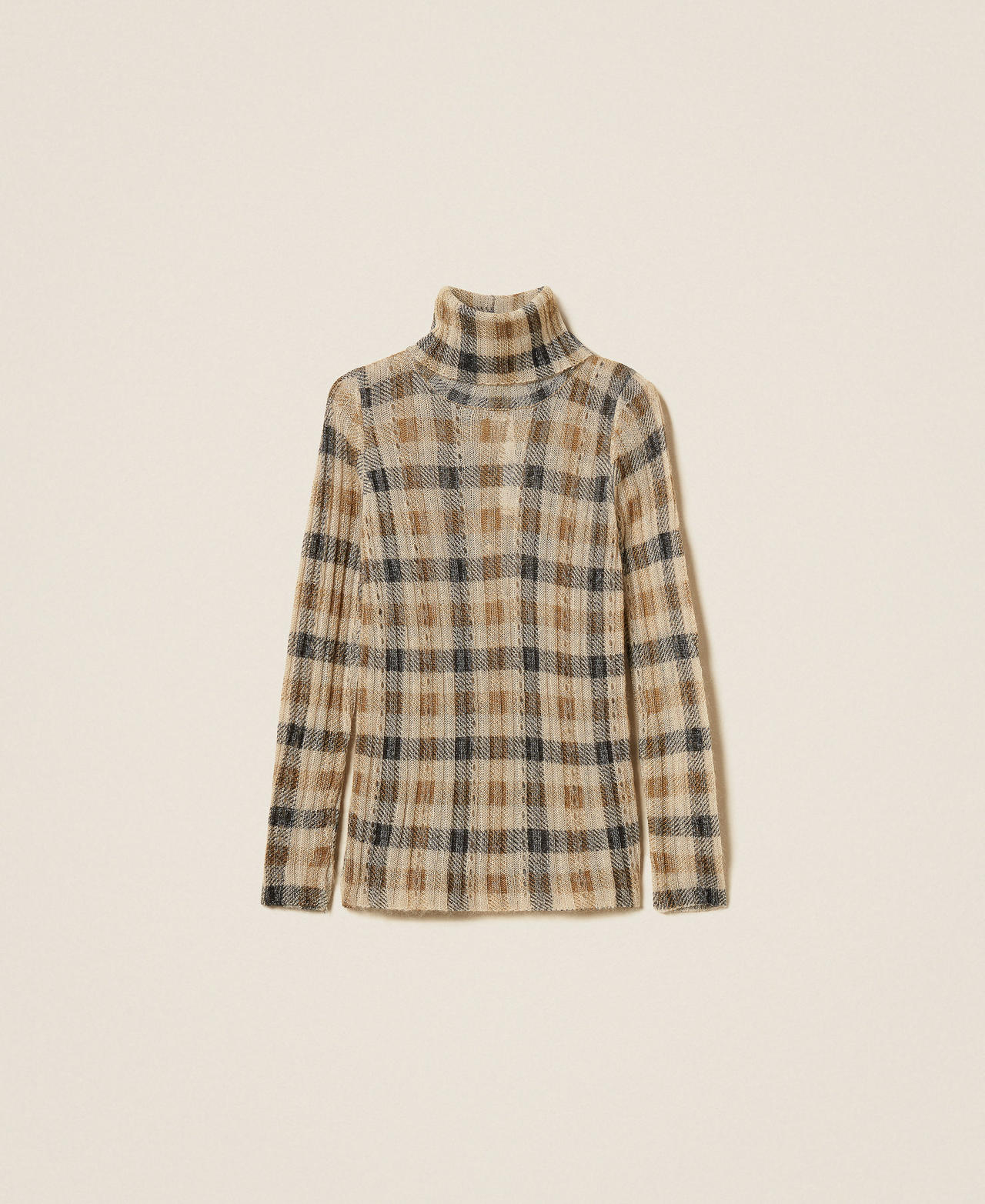 Maglia in misto mohair con stampa Stampa Check Cammello / Nero Donna 252TT3490_13042_S0
