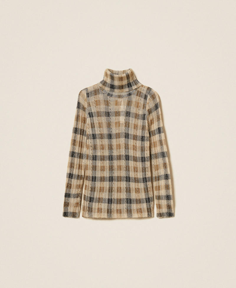 Sweter z domieszką moheru z nadrukiem Nadruk Check Camel / Czarny Kobieta 252TT3490_13042_S0