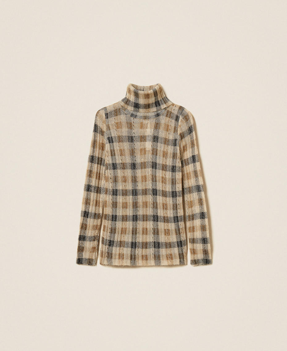 Sweter z domieszką moheru z nadrukiem Nadruk Check Camel / Czarny Kobieta 252TT3490_13042_S0