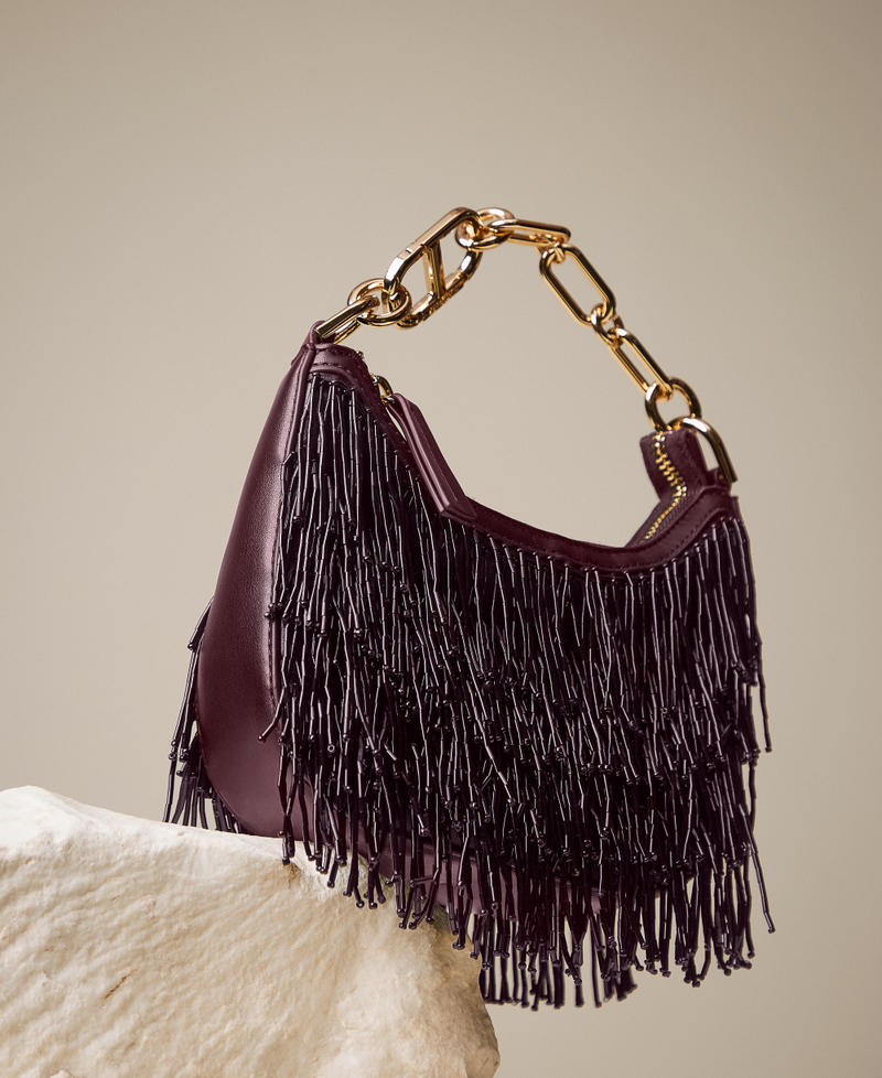 Croissant bag with bead fringes Purple Eden Woman 252TD8240_12635_PC