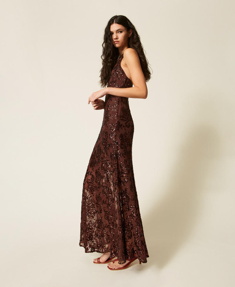 Robe longue en tulle avec sequins Marron &laquo;&thinsp;Bitter Chocolate&thinsp;&raquo; Femme 261AT2145_11504_02