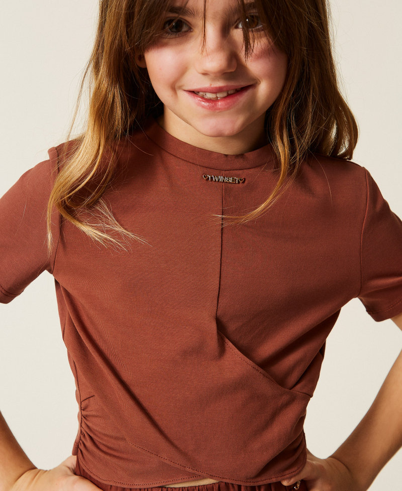 T-shirt con logo e incrocio Marrone "Dark Root" Bambina 261GJ2256_13120_04