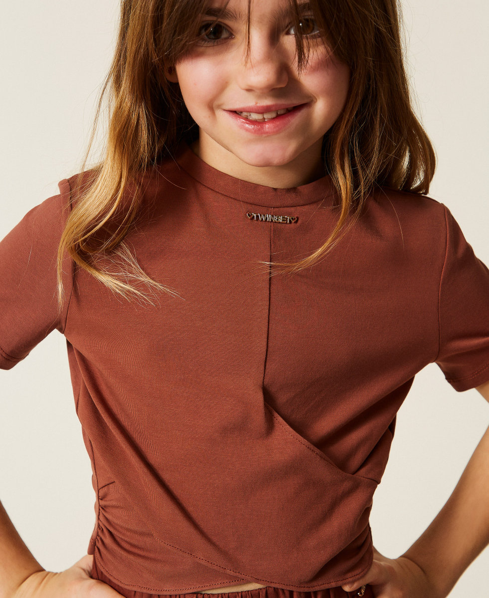 T-shirt avec logo et finition crois&eacute;e Marron &laquo;&nbsp;Dark Root&nbsp;&raquo; Fille 261GJ2256_13120_04