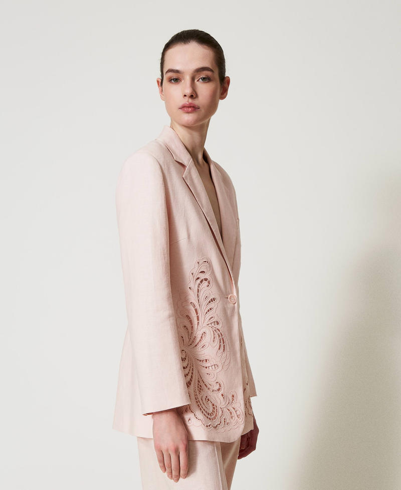 Linen blend jacket with embroidery Cupcake Pink Woman 251TP2160_00178_02