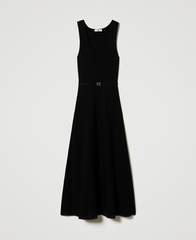 Long knit dress with belt Black Woman 242LI3VAA_00006_S0