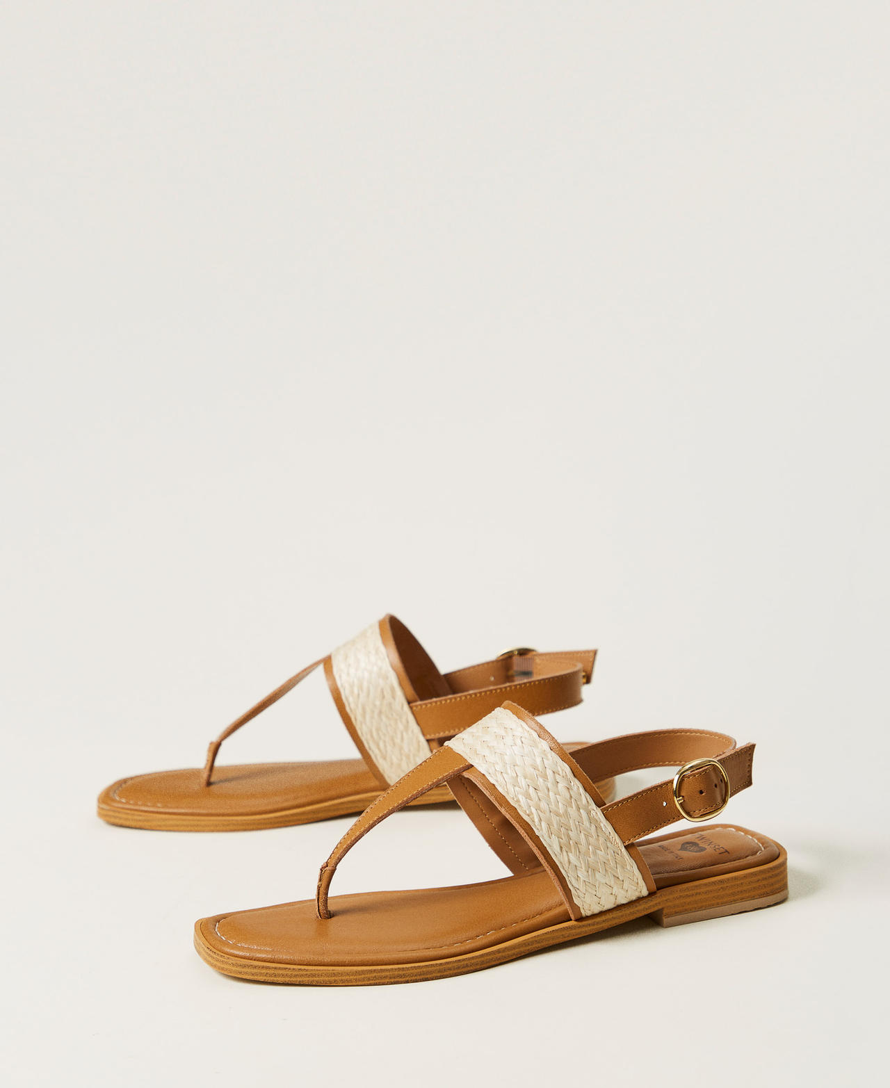 Flat thong sandals with raffia Brown Box Woman 251LLT010_12112_02