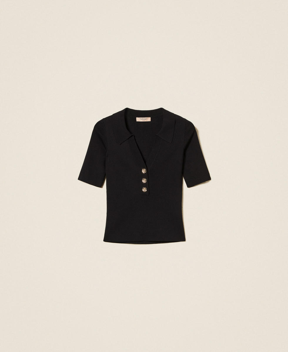 Maglia a polo con bottoni gioiello Nero Donna 252TP3112_00006_S0
