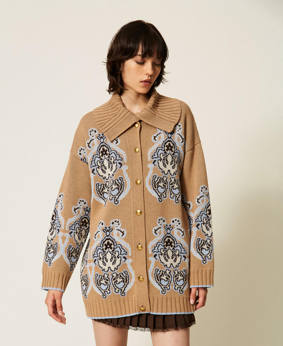 Jacquard-Cardigan aus Wollmischgarn Jacquard Helles "Tobacco Brown" Frau 262TP3484_13972_04