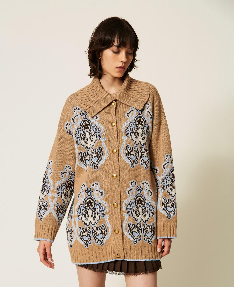 C&aacute;rdigan de punto de lana mixta de jacquard Jacquard Marr&oacute;n "Tobacco Brown" Claro Mujer 262TP3484_13972_04
