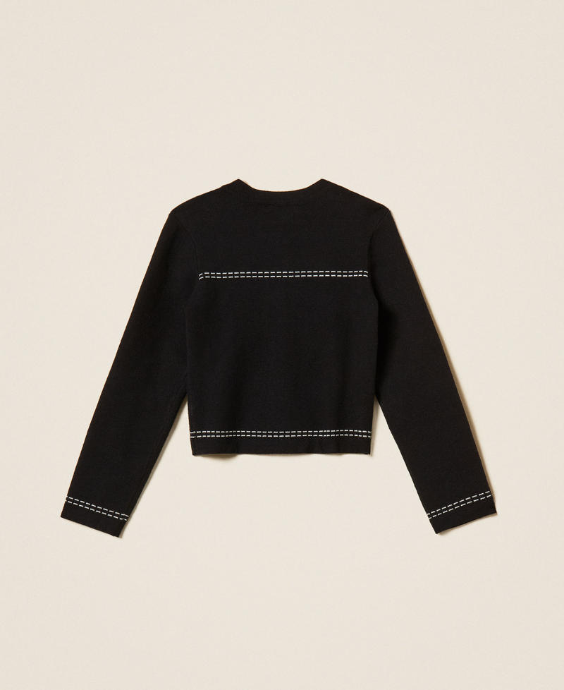 Knitted jacket with stitching Black/"Snow" White Stitching Girl 262GJ3020_13894_S1
