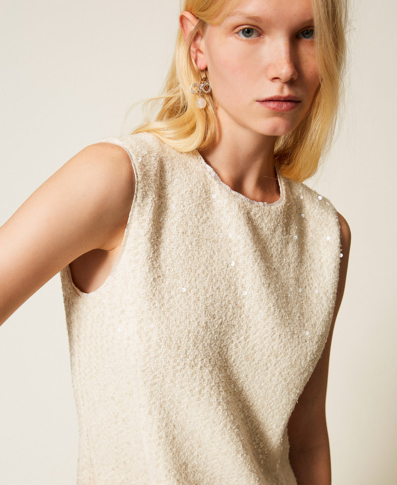 Short boucl&eacute; dress with sequins Mother Of Pearl Woman 261TP2622_00059_04