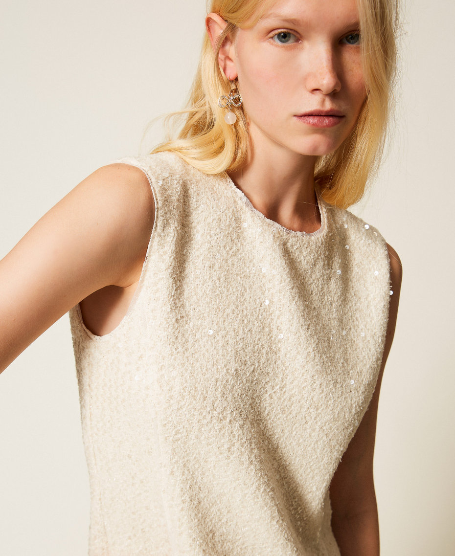 Short boucl&eacute; dress with sequins Mother Of Pearl Woman 261TP2622_00059_04