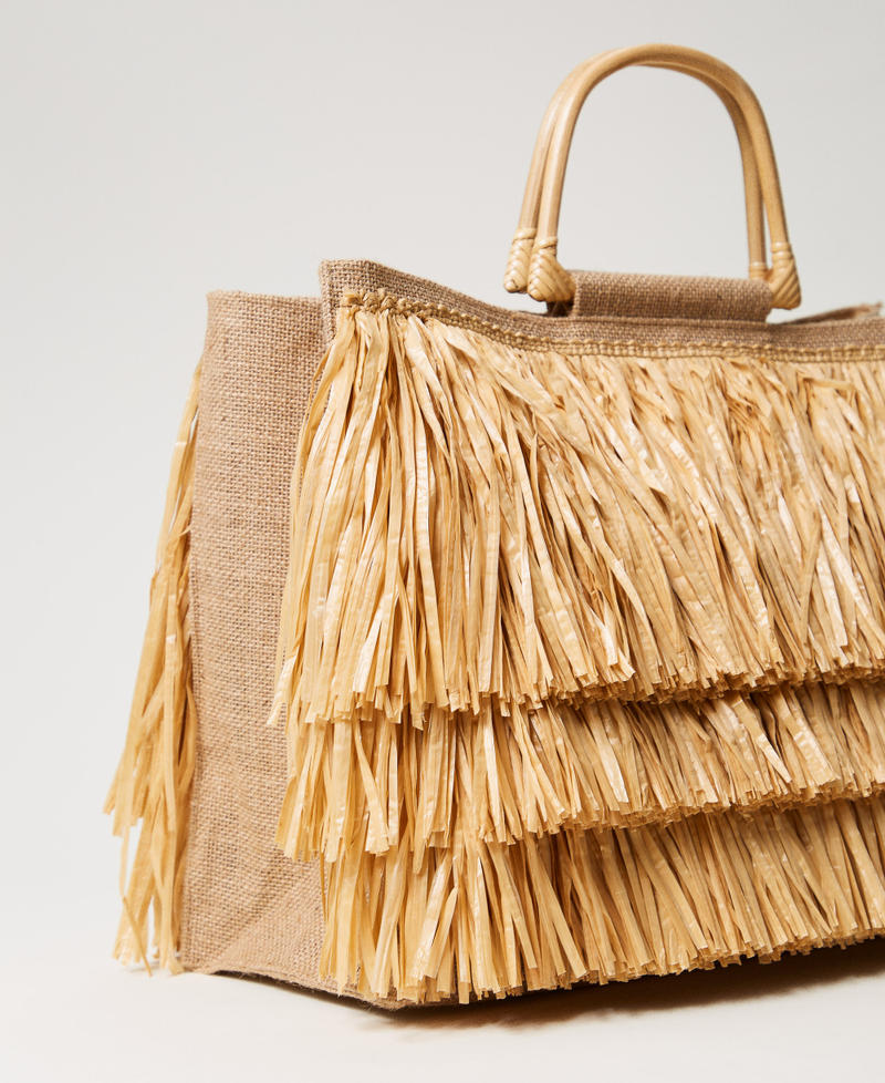 Jute shopper with fringes Straw Woman 251LM8ADD_00193_03