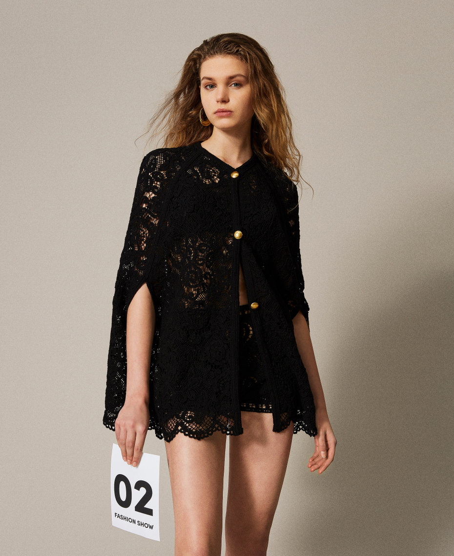 Cape « Ventotene » en maille crochet Noir Femme 251TS3023_00006_PS