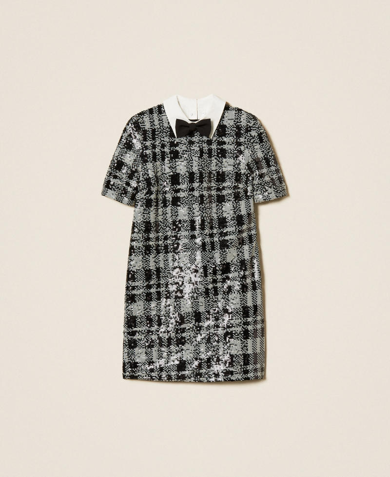 Short sequin dress with check pattern B&W Sequins Check Woman 252AT2261_12922_S0