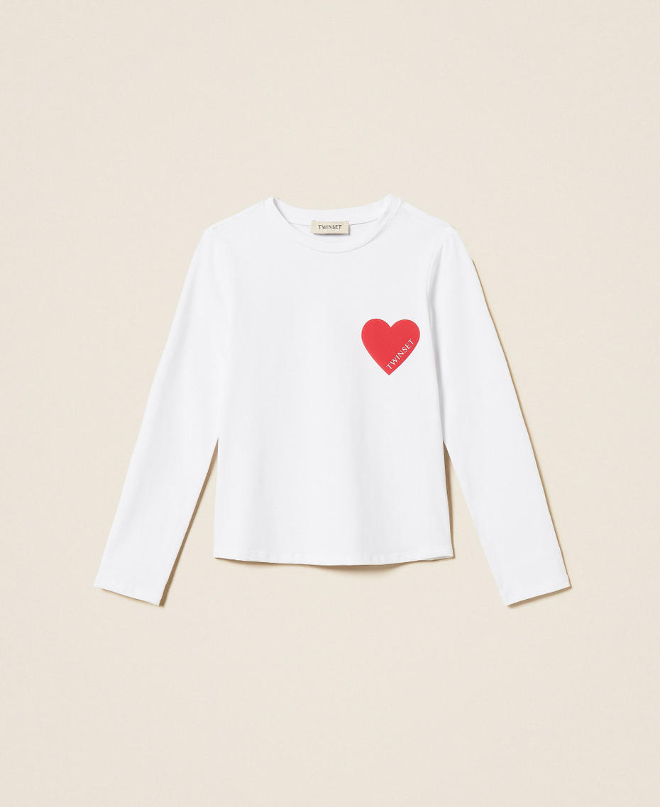 T-shirt regular con cuore Off White Cuore Magenta Bambina 262GJ2291_14008_S0
