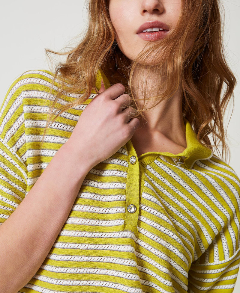 Jersey de polo con rayas de lúrex Bicolor Sugar / Citronelle Mujer 251AP3020_12177_03