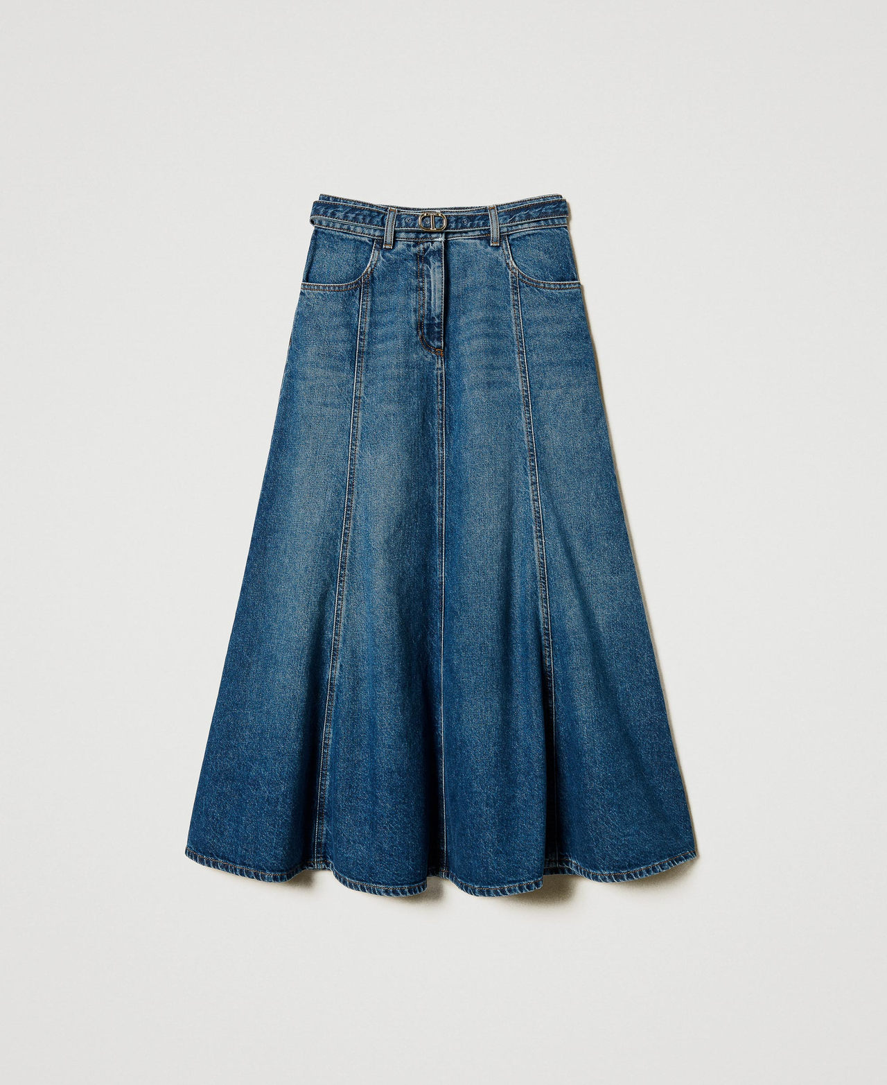 Denim skirt with Oval T belt Woman, Blue | TWINSET Milano