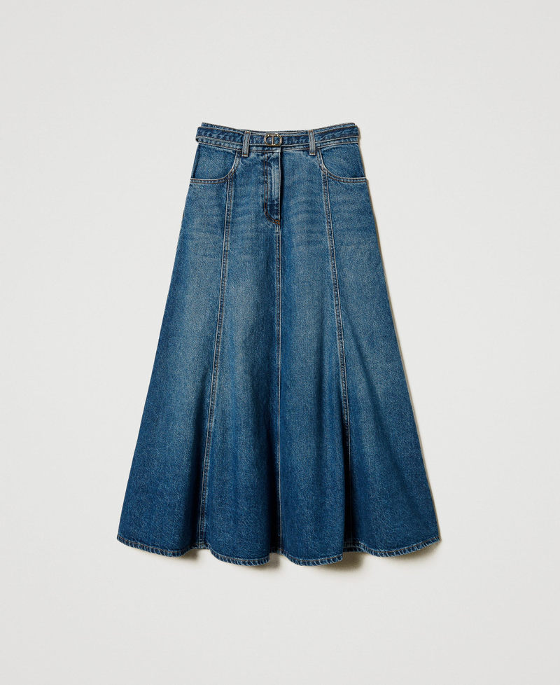 Jeansrock mit „Oval T“-Gürtel Mittleres "Denimblau" Frau 251TP2570_01611_0S