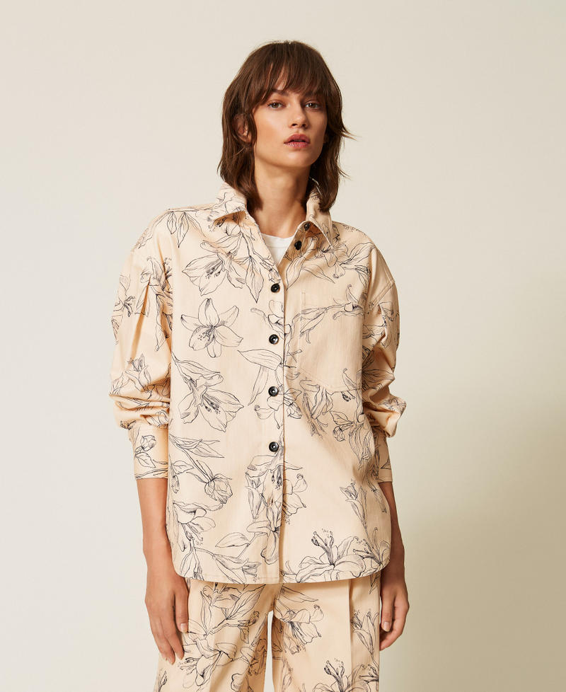 Camicia in bull con stampa a fiori Stampa Flock Beige "Crystal Sand" / Nero Donna 262LI2MAA_13908_04