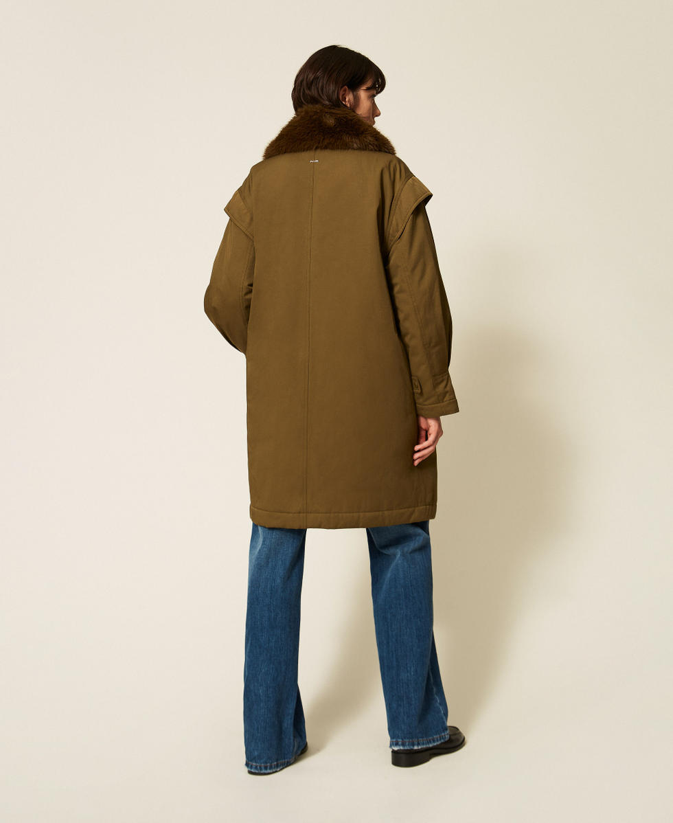 Gabardine parka coat with faux fur collar Beech Green Woman 262TP2180_12537_03