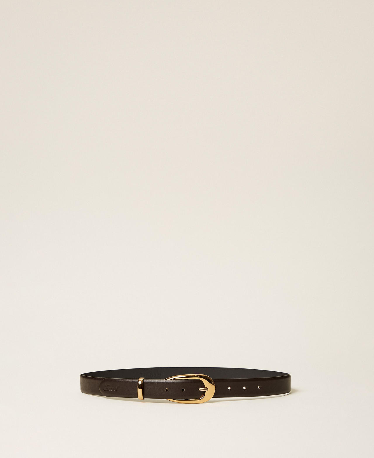 Twinset Women's Darkness Brown Leather Belt With Oval Buckle