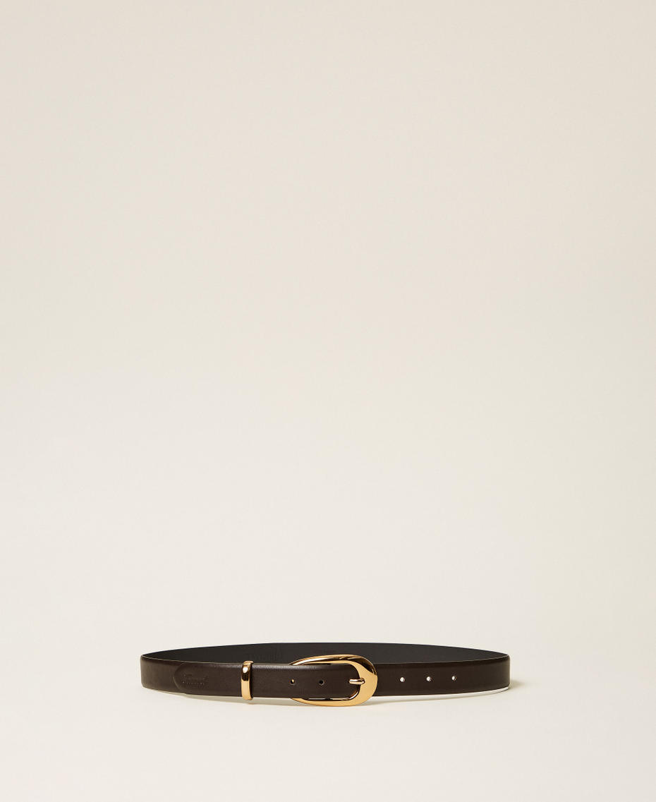 Leather belt with oval buckle Darkness Brown Woman 262TA4540_13411_01