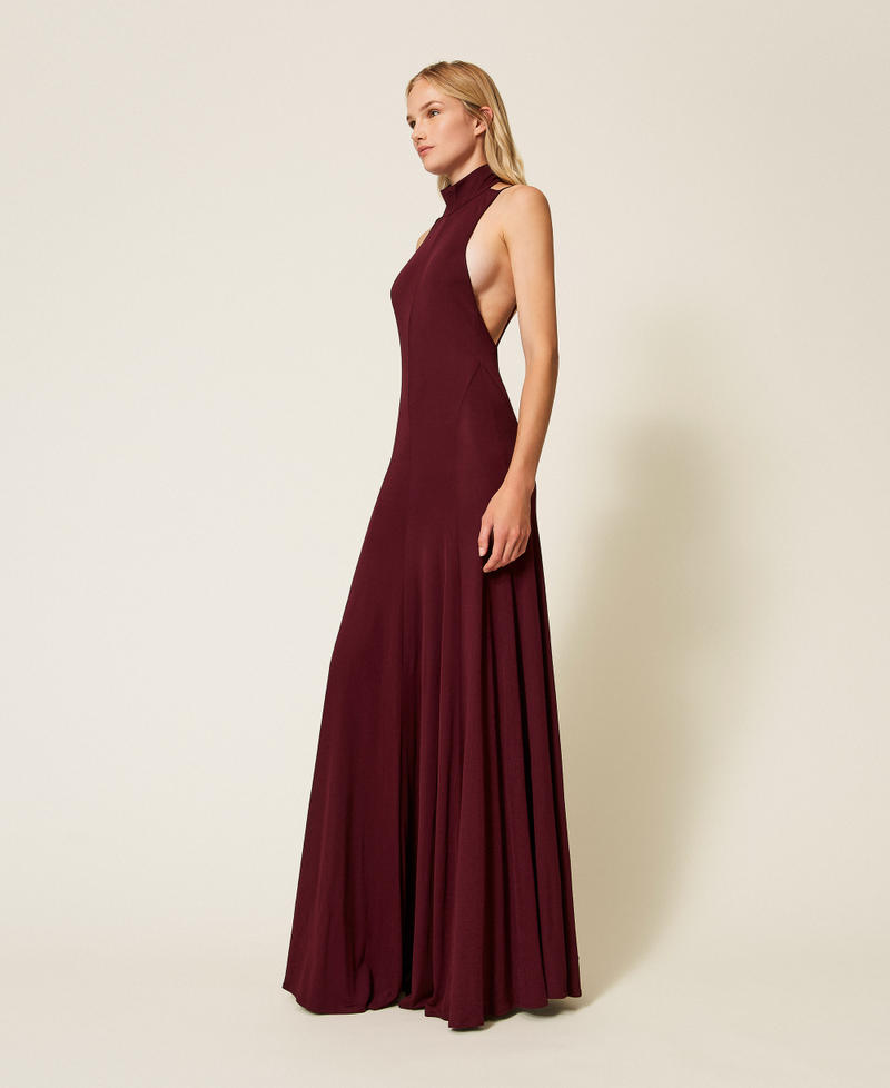 Long crêpe dress with straps “Wine tasting” Purple Woman 252TP2020_05609_02
