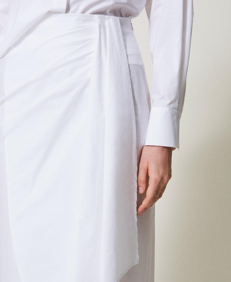Long poplin skirt with draping White Woman 251TF2021_00001_04