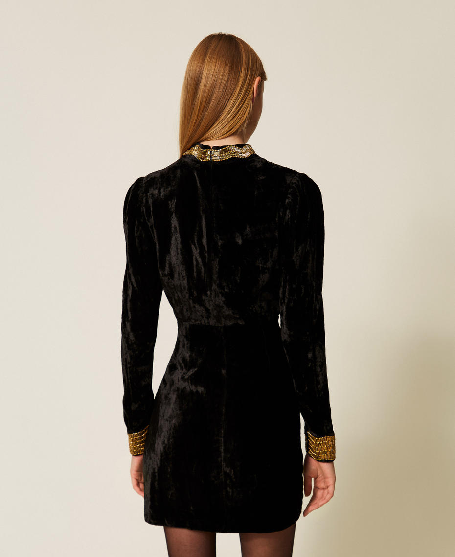Short velvet dress with embroidery Black Woman 252TS2270_00006_03
