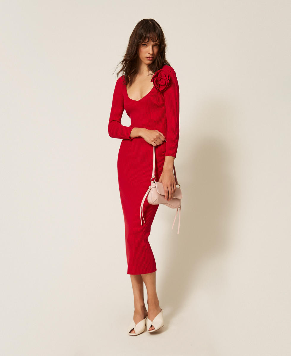 Robe longue en maille avec broche Rouge &laquo;&nbsp;Magenta&nbsp;&raquo; Femme 261AP3100_13160_T0