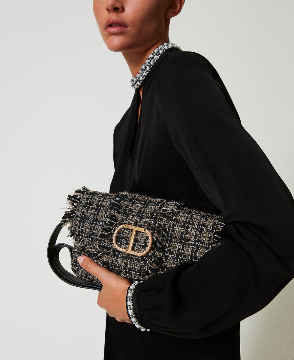 Amie medium tweed shoulder bag Woman Black TWINSET Milano