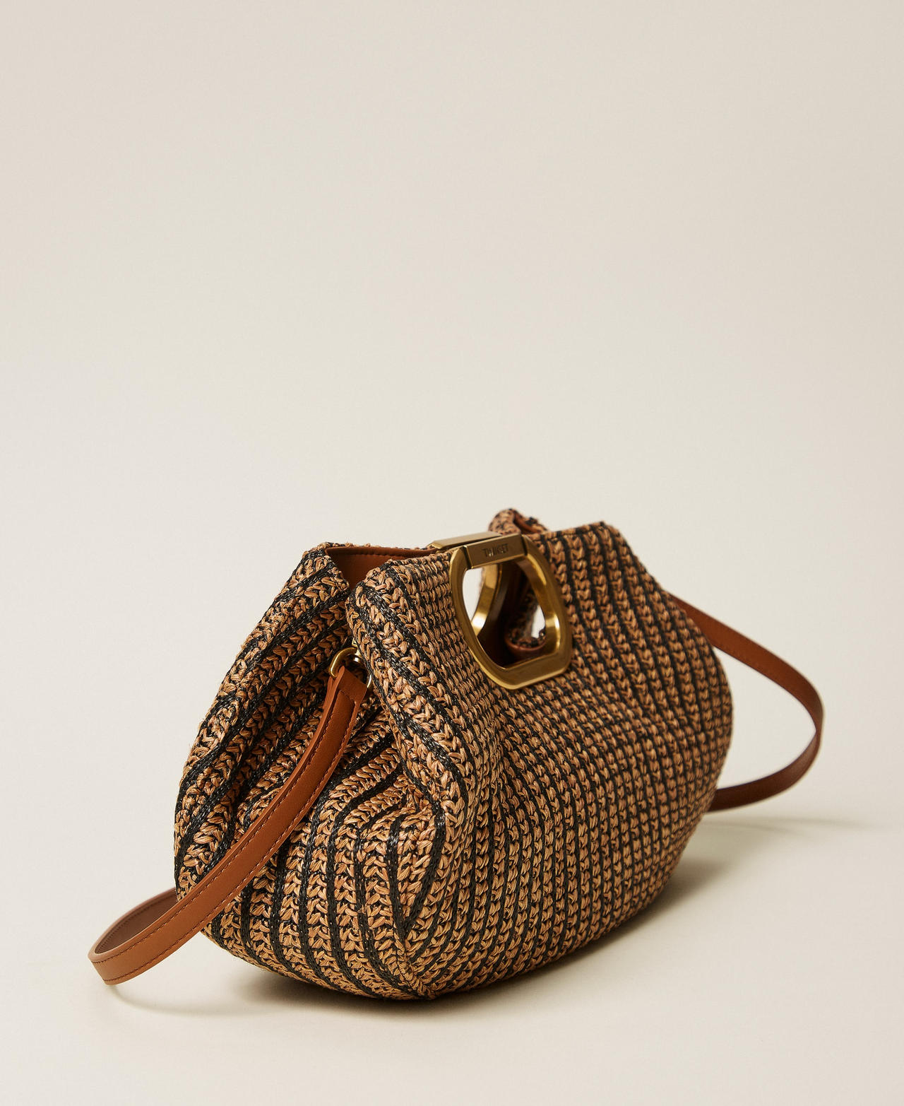 Straw jacquard maxi clutch Two-tone &ldquo;Leather&rdquo; Brown / Black Woman 261TB7500_06228_02