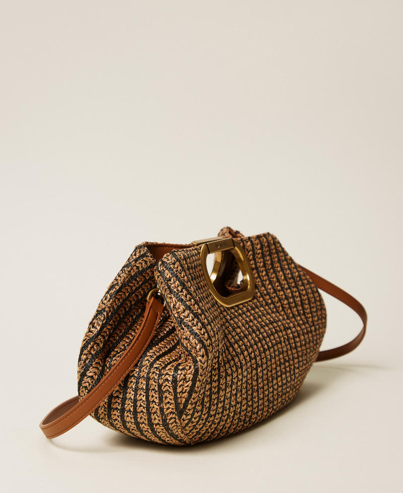 Straw jacquard maxi clutch Two-tone &ldquo;Leather&rdquo; Brown / Black Woman 261TB7500_06228_02