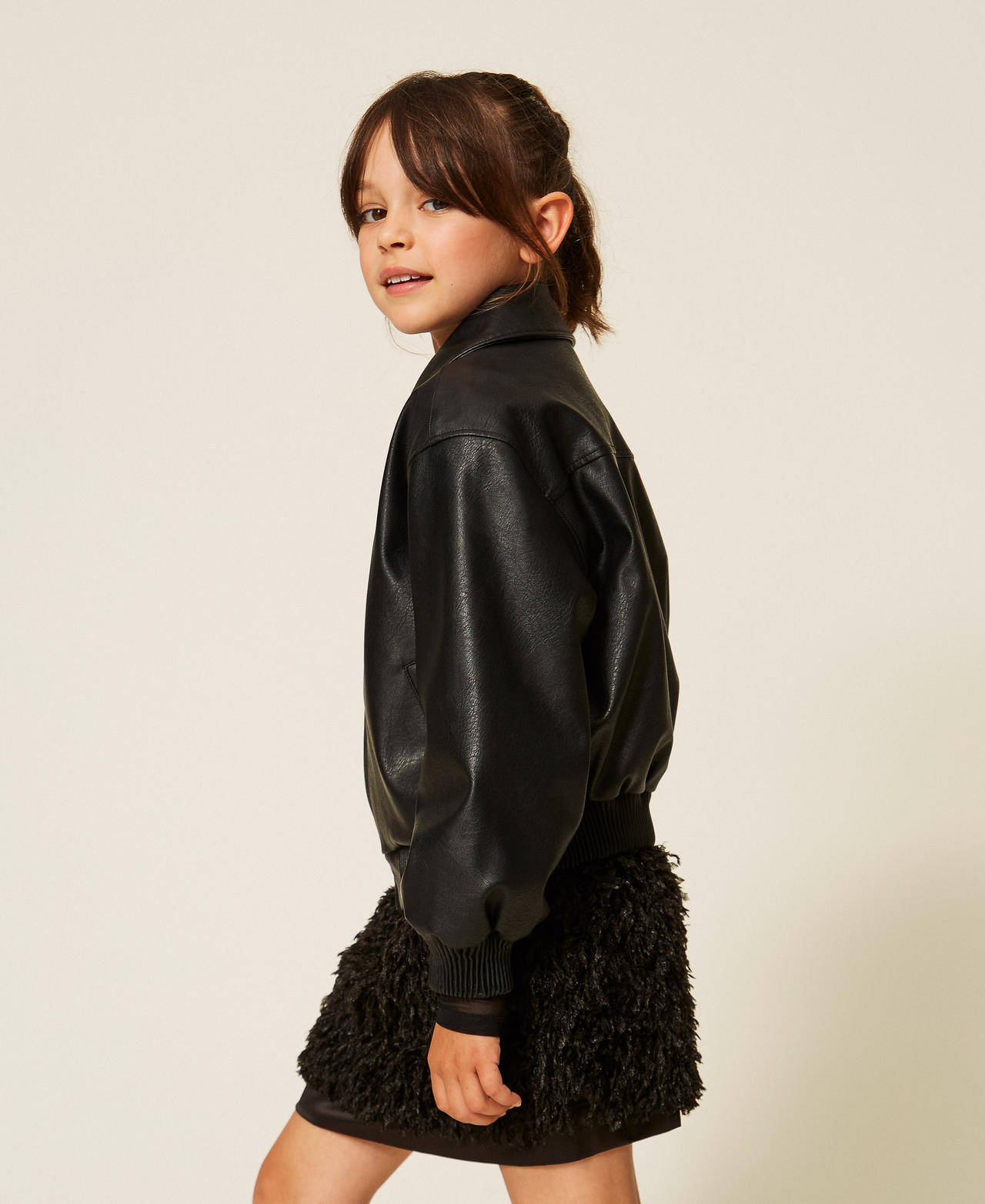 Leather-like bomber jacket with collar Black Girl 262GJ2010_00006_02