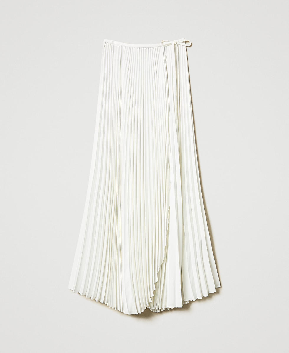 Pleated crêpe de Chine long skirt Mother Of Pearl Woman 251TP2424_00059_S0