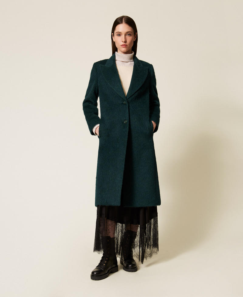 Langer Mantel aus Wollmischgewebe Deep Forest Frau 252TT2220_05247_04