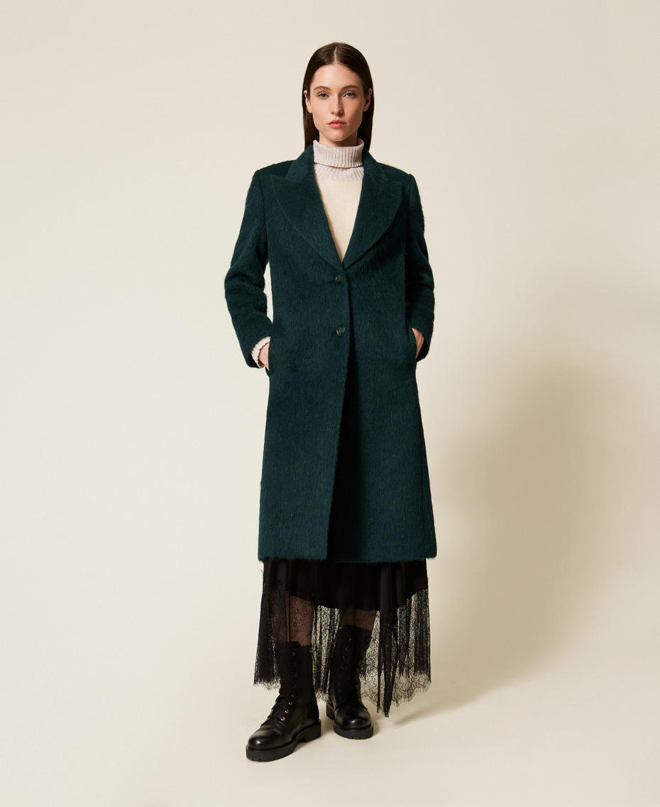 Langer Mantel aus Wollmischgewebe Deep Forest Frau 252TT2220_05247_04